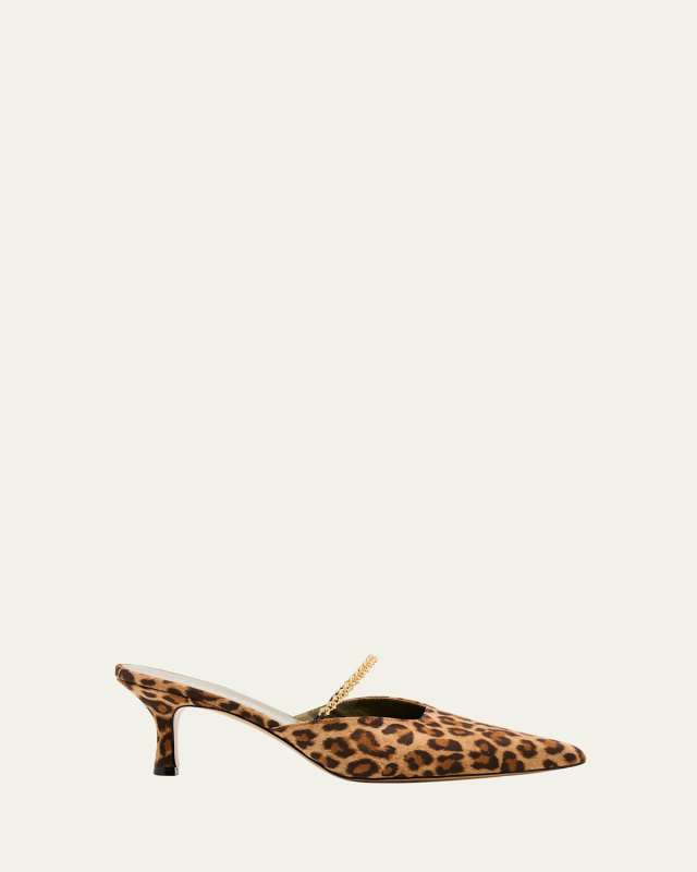 Leopard Chain Kitten Mule Pumps